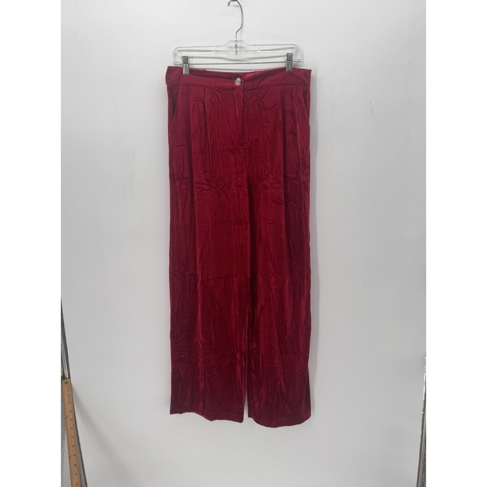 "Red Velvet Wide Leg Pants Size XL High Waisted Stretch Palazzo Trousers"